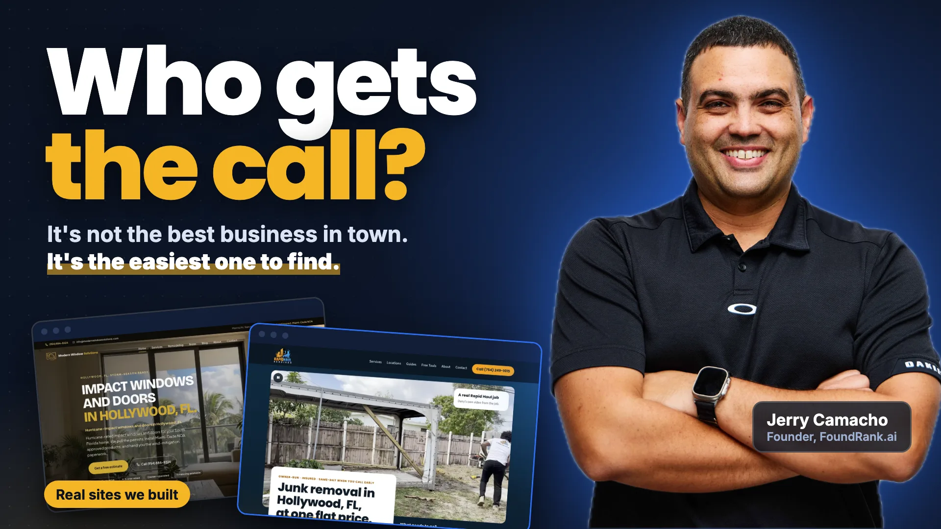 Jerry Camacho beside website screenshots under the headline Who gets the call?